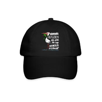 Frosch und Storch - Niemals Aufgeben - Spruch - Baseballkappe - Schwarz/Schwarz - Vorne