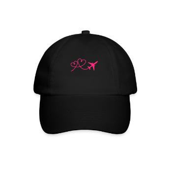 Airplane aviator with heart pink - Baseball Cap - black/black - Front