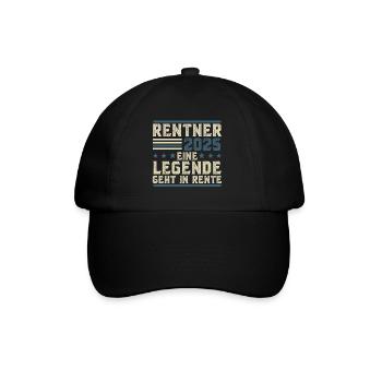 Rentner 2025 Eine Legende geht in Rente - Baseballkappe - Schwarz/Schwarz - Vorne
