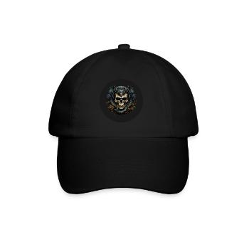 Dekorativer Schädel mit Schlangen - Baseballkappe - Schwarz/Schwarz - Vorne