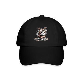 Katze mit Rentiergeweih und Pullover - Baseballkappe - Schwarz/Schwarz - Vorne