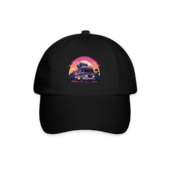 Synthwave Camper sunset - Baseballkappe - Schwarz/Schwarz - Vorne