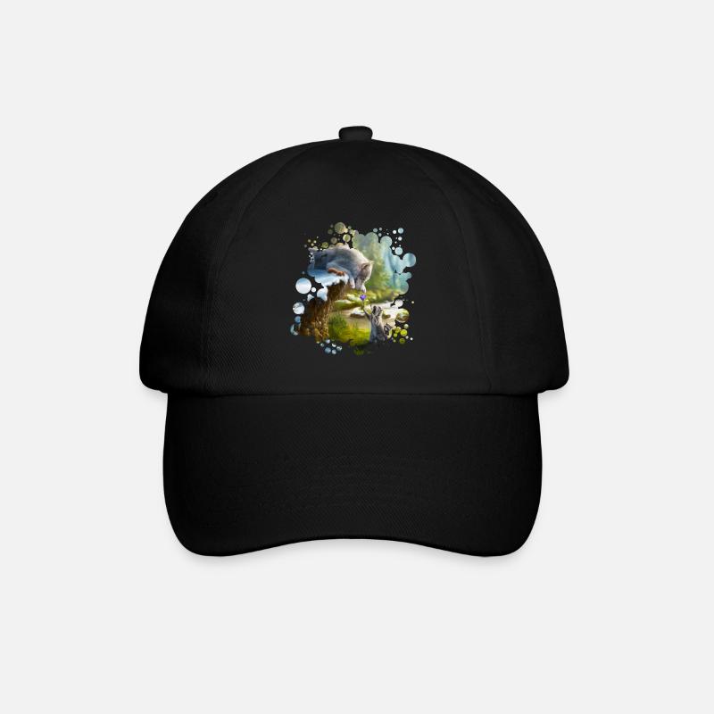 Freunde (Wolf & Waschbär) - Baseballkappe - Schwarz/Schwarz