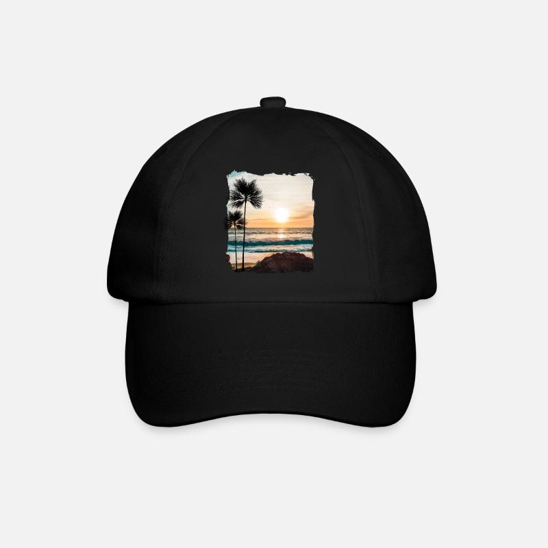 Sonnenuntergang mit Palmen - Baseballkappe - Schwarz/Schwarz