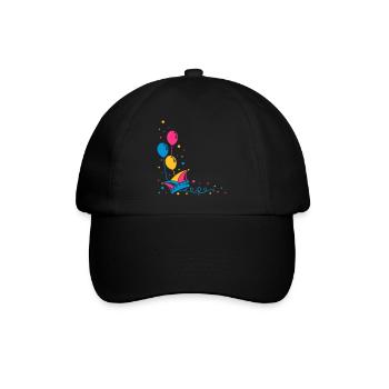 Carnival hat with balloons, streamer and confetti. - Baseball Cap - black/black - Front