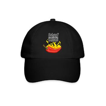 Chili – scharf schmeckt alles besser - Baseballkappe - Schwarz/Schwarz - Vorne