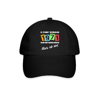 Legende ist 1971 geboren. Geburtstagsspruch - Baseballkappe - Schwarz/Schwarz - Vorne