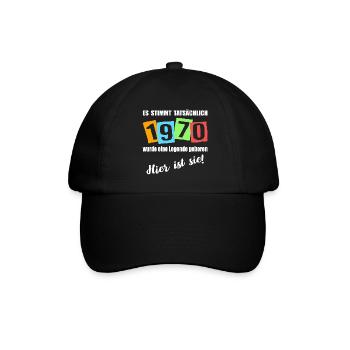 Legende ist 1970 geboren. Geburtstagsspruch - Baseballkappe - Schwarz/Schwarz - Vorne