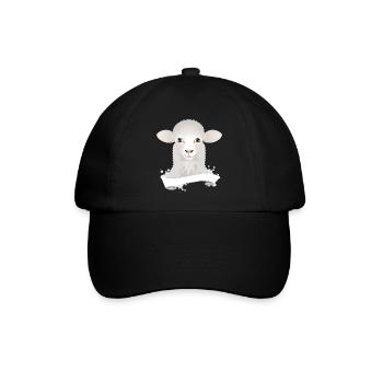 A cute sheep as a portrait with banner - Baseball Cap - black/black - Front