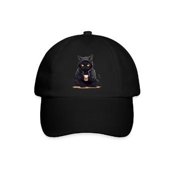 Schwarze Katzen mit Kaffee Becher Getränk Katze - Baseballkappe - Schwarz/Schwarz - Vorne