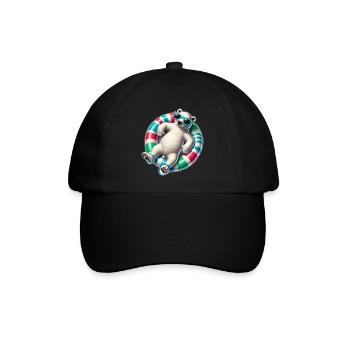 Ein relaxter Eisbär auf einem Schwimmreifen - Baseballkappe - Schwarz/Schwarz - Vorne