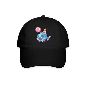 Piranha Fish Birthday Comic Cute - Baseball Cap - black/black - Front