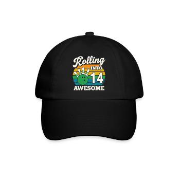 Retro Bowling 14. Geburtstag Design - Baseballkappe - Schwarz/Schwarz - Vorne