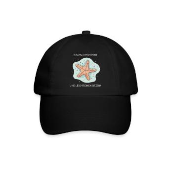 Nackig am Strand – Lustiger Seestern Spruch - Baseballkappe - Schwarz/Schwarz - Vorne