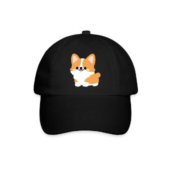 Corgi-Welpe Süßes Cartoon-Tee - Baseballkappe - Schwarz/Schwarz - Vorne