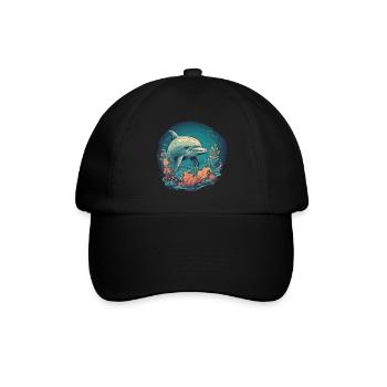 dolphin coral sea ocean marine life animals whale - Baseball Cap - black/black - Front
