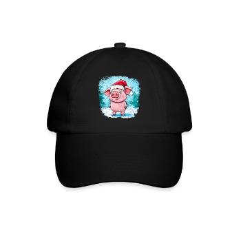 Weihnachtsmann Schweinchen - Baseballkappe - Schwarz/Schwarz - Vorne