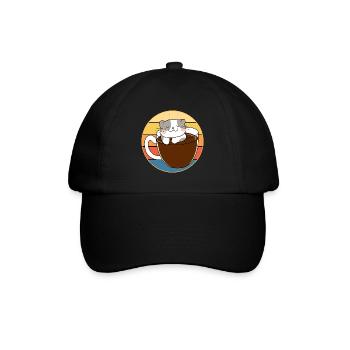 Drôle mignon Kawaii Cat Face Rétro Coucher de soleil - Casquette classique - noir/noir - Devant