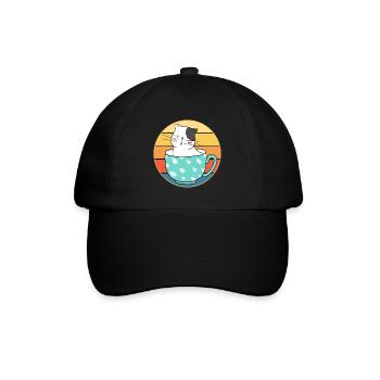 Drôle mignon Kawaii chat visage rétro coucher de soleil - Casquette classique - noir/noir - Devant
