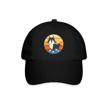 Drôle Kawaii Mignon Husky Dog Vintage Retro Sunset - Casquette classique - noir/noir - Devant