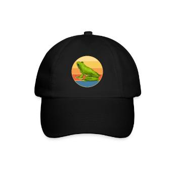 Niedlicher Frosch Vintage Retro Sonnenuntergang Tierliebhaber - Baseballkappe - Schwarz/Schwarz - Vorne