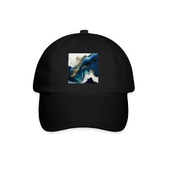Midnight Blue And Gold Paint Swirl Pattern - Baseball Cap - black/black - Front