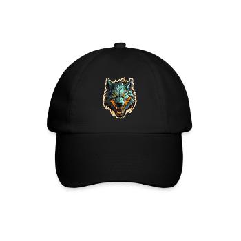 Wolf - Illustration - Baseballkappe - Schwarz/Schwarz - Vorne