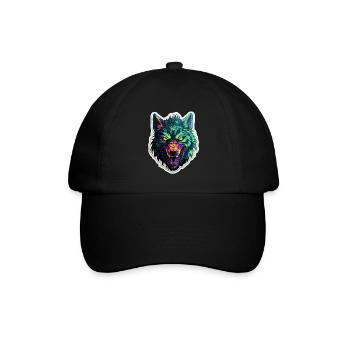 Wolf - Illustration - Baseballkappe - Schwarz/Schwarz - Vorne