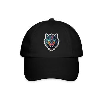 Wolf - Illustration - Baseballkappe - Schwarz/Schwarz - Vorne