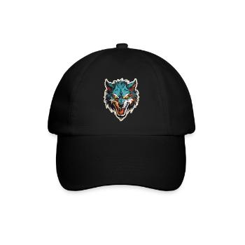 Wolf - Illustration - Baseballkappe - Schwarz/Schwarz - Vorne