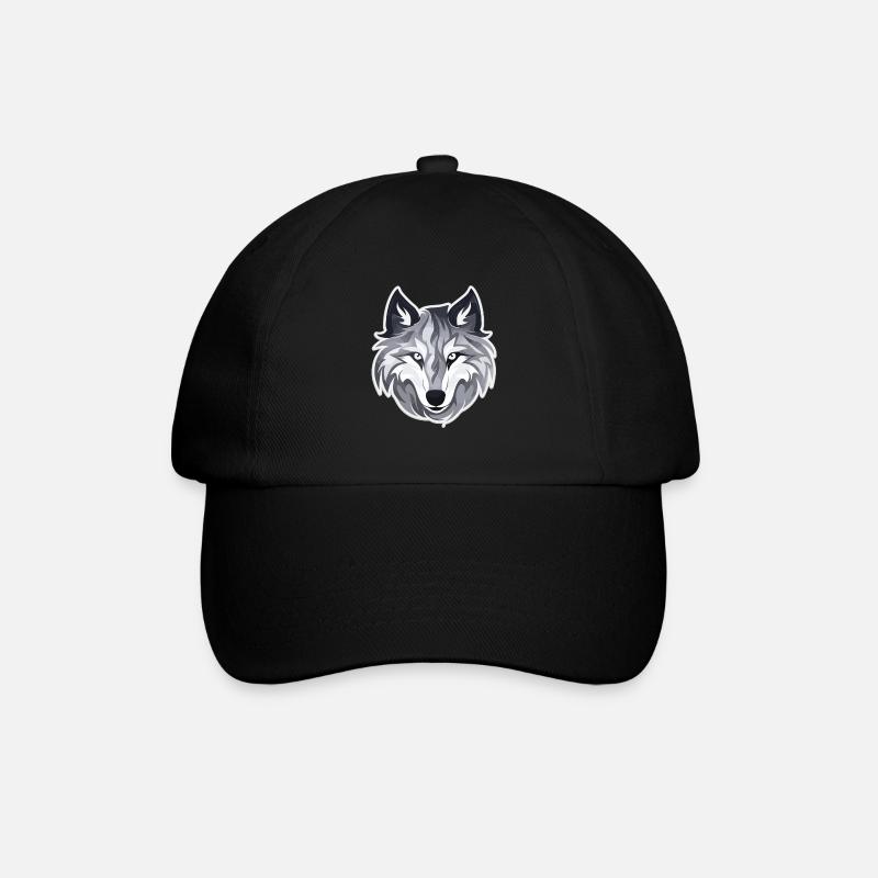 Wolf - Illustration - Baseballkappe - Schwarz/Schwarz