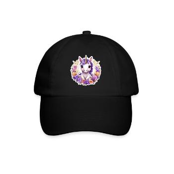 Licorne avec des Roses colorées - Licorne douce - Casquette classique - noir/noir - Devant