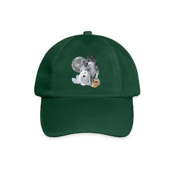 Loups, blancs, gris, lune, crâne - Casquette classique - vert bouteille - Devant