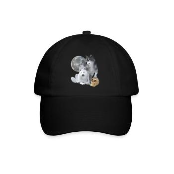 Wolves, white, grey, moon, skull - Baseball Cap - black/black - Front