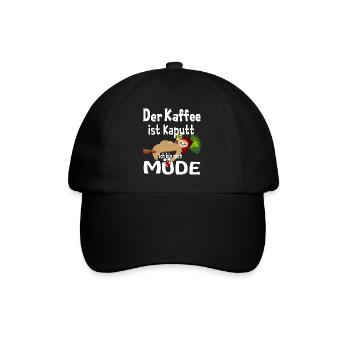 Der Kaffee ist kaputt Faultier T Shirt - Baseballkappe - Schwarz/Schwarz - Vorne