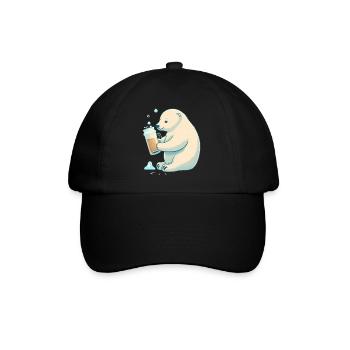 Eisbär genießt ein leckeres Bier - Baseballkappe - Schwarz/Schwarz - Vorne