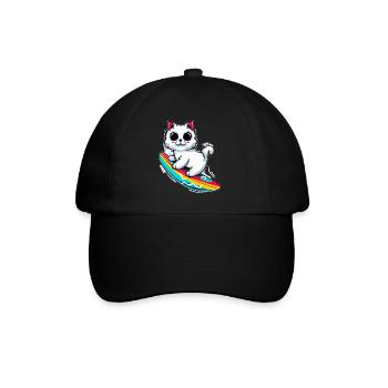White cat on colorful surfboard - Baseball Cap - black/black - Front