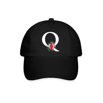 Roter Blumenbuchstabe Q - Baseballkappe - Schwarz/Schwarz - Vorne