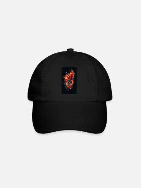 Phönixschädel in Flammen und Rosen - Baseballkappe - Schwarz/Schwarz