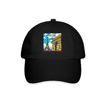 Paris Pop Art: Eiffel-Arc-Traumlandschaft - Baseballkappe - Schwarz/Schwarz - Vorne