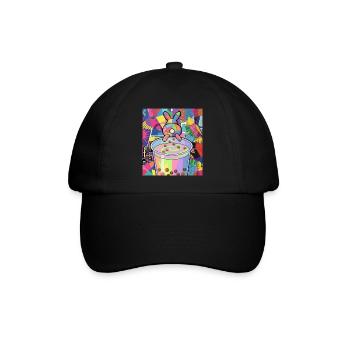 Cute Bunny Funny Boba Bubble Tea - Baseball Cap - black/black - Front