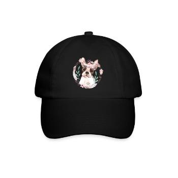 French Bully Flowers - Französische Bulldogge - Baseballkappe - Schwarz/Schwarz - Vorne