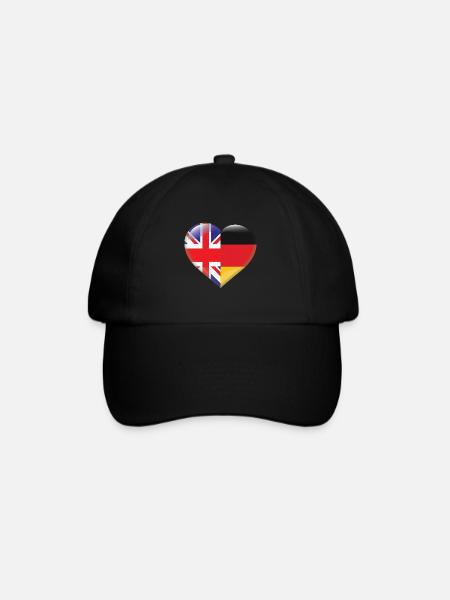Herz Flagge England Deutschland Deutsch Geschenk - Baseballkappe - Schwarz/Schwarz