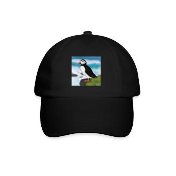 Painted Atlantic Puffin Bird Design Illustration - Baseball Cap - black/black - Front
