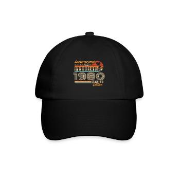 Geburtstag Vintage Geschenkidee Februar 1980 - Baseballkappe - Schwarz/Schwarz - Vorne