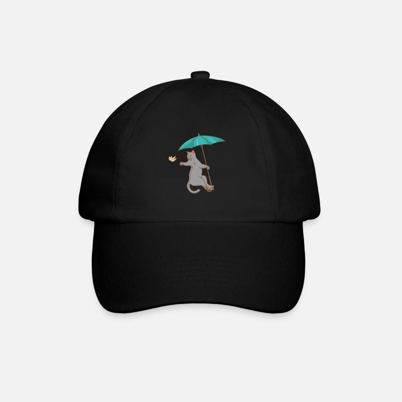 Chat avec parapluie - oiseau - chaton - cadeau - Casquette classique - noir/noir