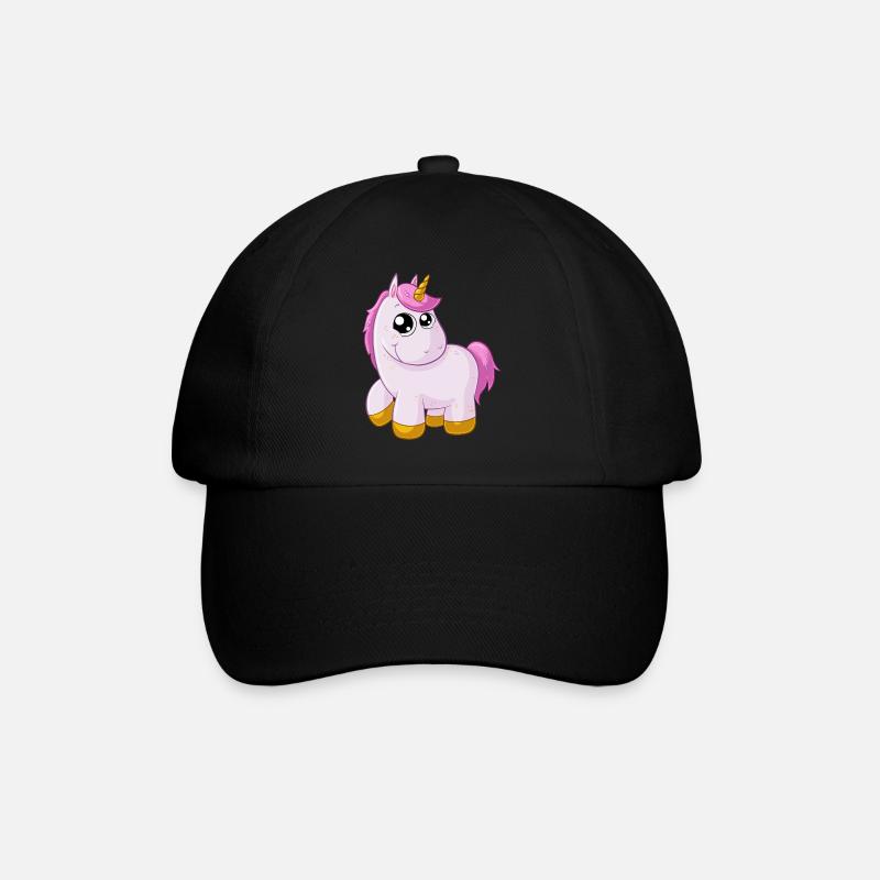 Pinkes Comic Einhorn - Baseballkappe - Schwarz/Schwarz