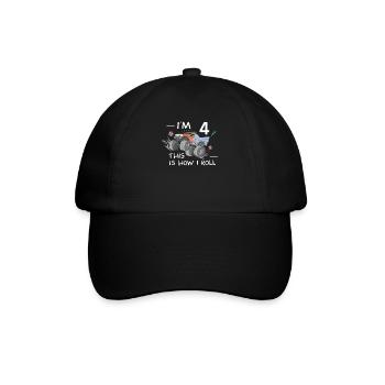 Cooles Monstertruck 4. Geburtstag Kinder Geschenk - Baseballkappe - Schwarz/Schwarz - Vorne