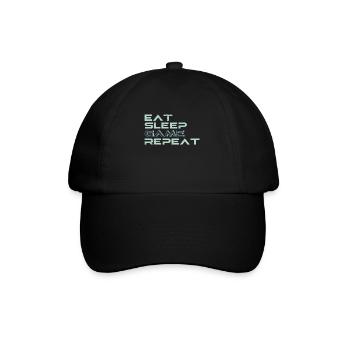 Eat Sleep Game Repeat Geschenk Gamer - Baseballkappe - Schwarz/Schwarz - Vorne
