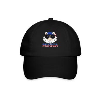 4. Juli Unabhängigkeitstag USA Merica Katze - Baseballkappe - Schwarz/Schwarz - Vorne